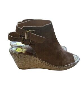Kanna Suede Espadrille Peep Toe Wedge Sandal  Size 8